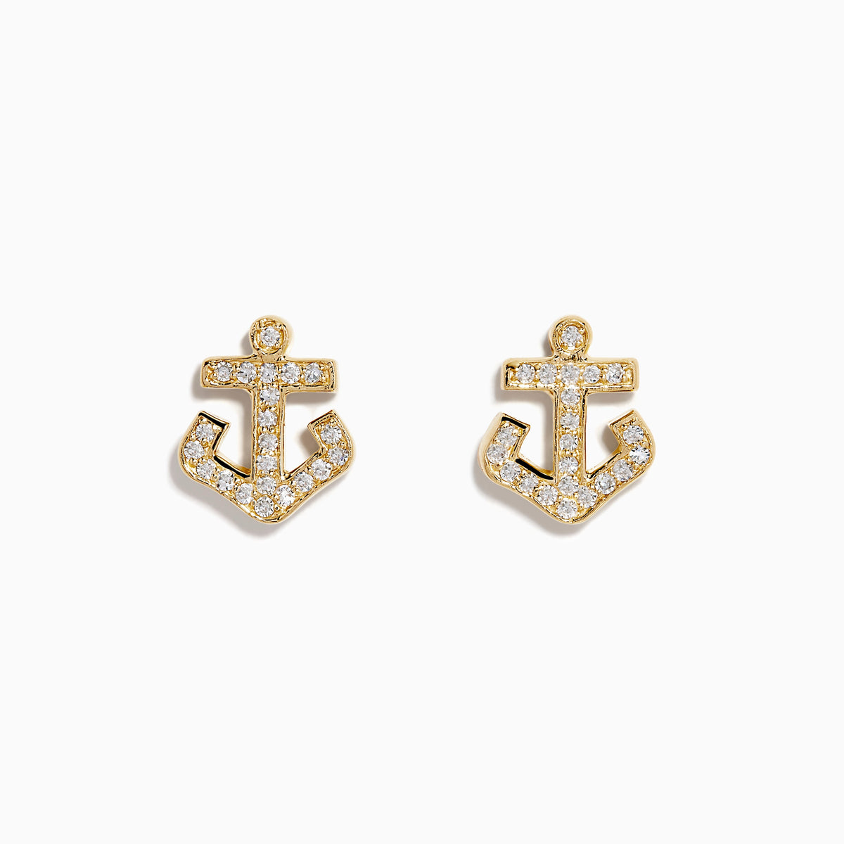 Diamond Anchor Stud Earrings in 14K Yellow Gold