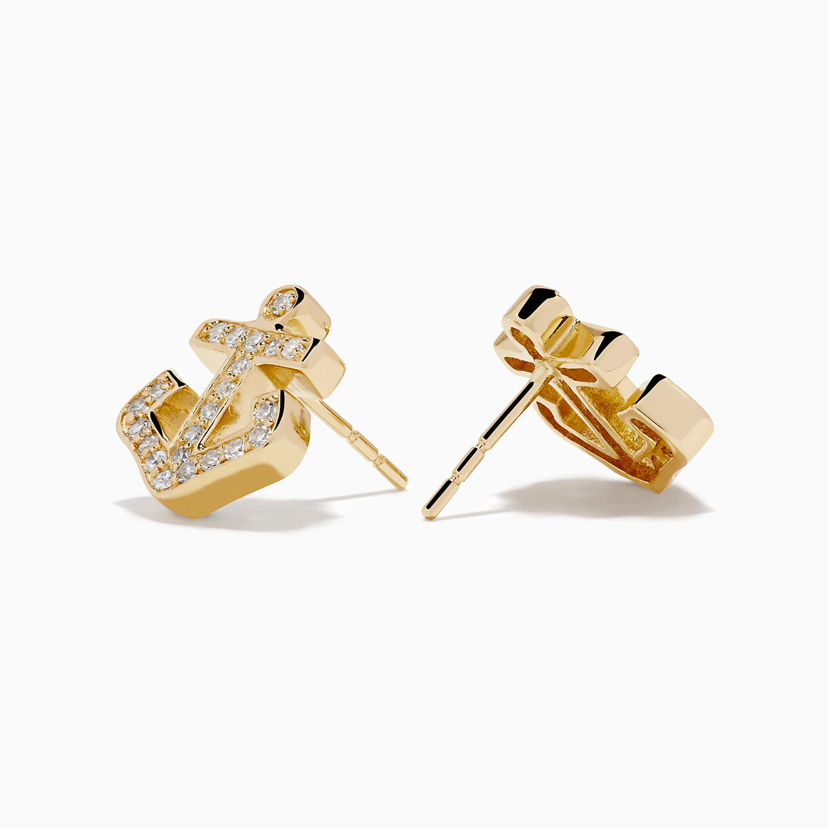 Diamond Anchor Stud Earrings in 14K Yellow Gold view 2