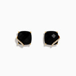 Onyx and Diamond Cushion-Cut Stud Earrings in 14K Yellow Gold