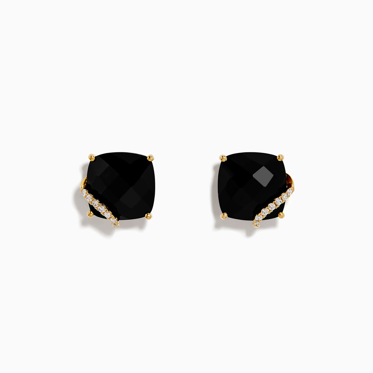 Onyx and Diamond Cushion-Cut Stud Earrings in 14K Yellow Gold