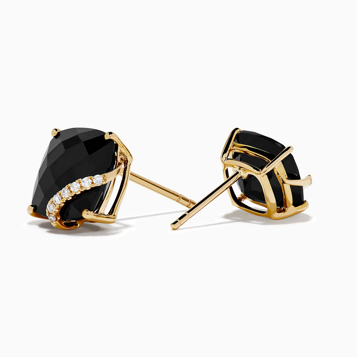 Onyx and Diamond Cushion-Cut Stud Earrings in 14K Yellow Gold view 2
