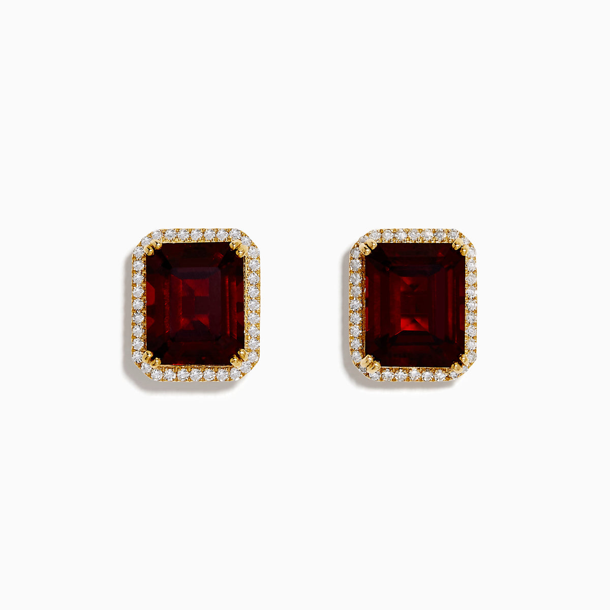 Garnet and Diamond Emerald-Cut Halo Stud Earrings in 14K Yellow Gold