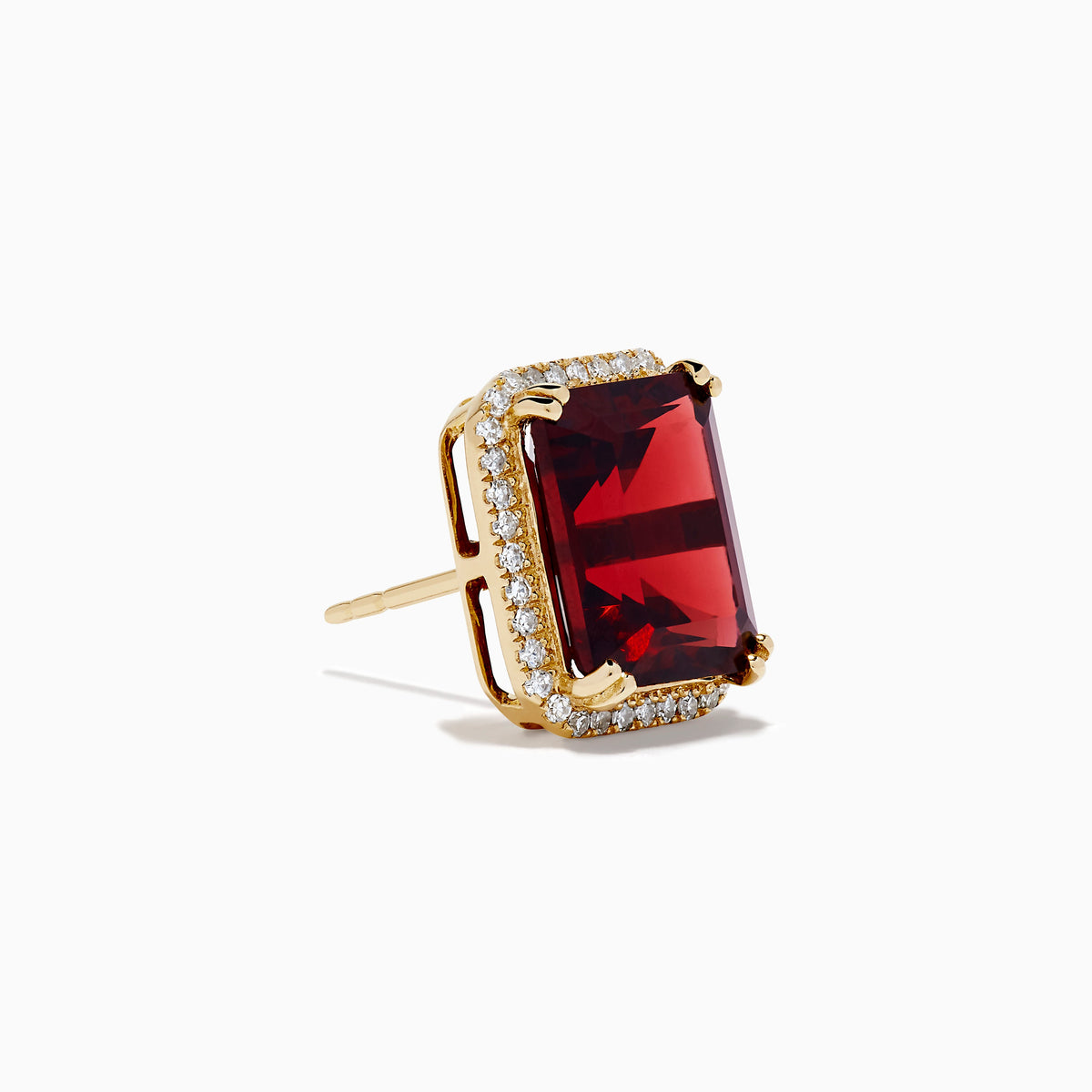 Garnet and Diamond Emerald-Cut Halo Stud Earrings in 14K Yellow Gold view 3