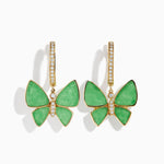 Jade and Diamond Butterfly Earrings in 14K Yellow Gold