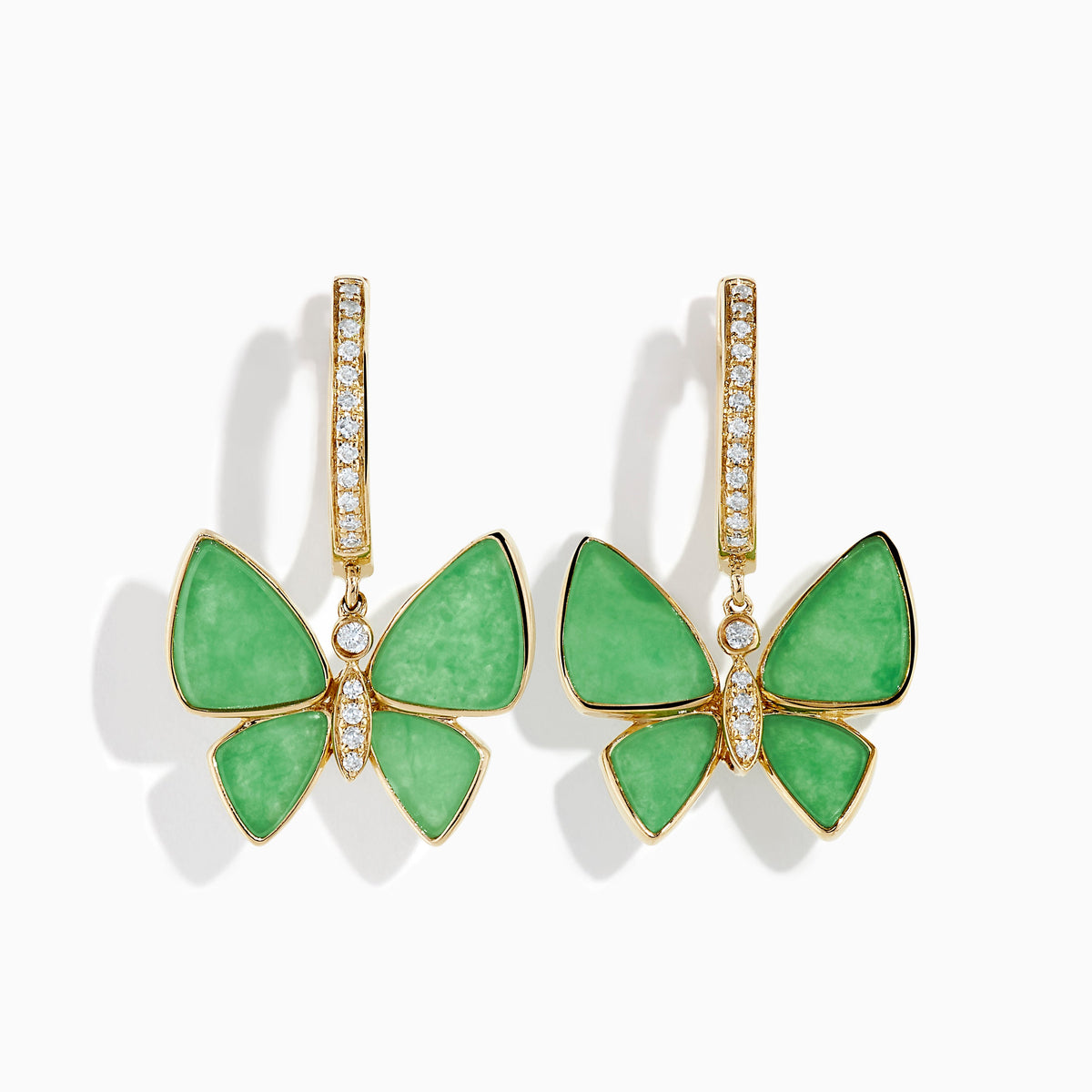 Jade and Diamond Butterfly Earrings in 14K Yellow Gold