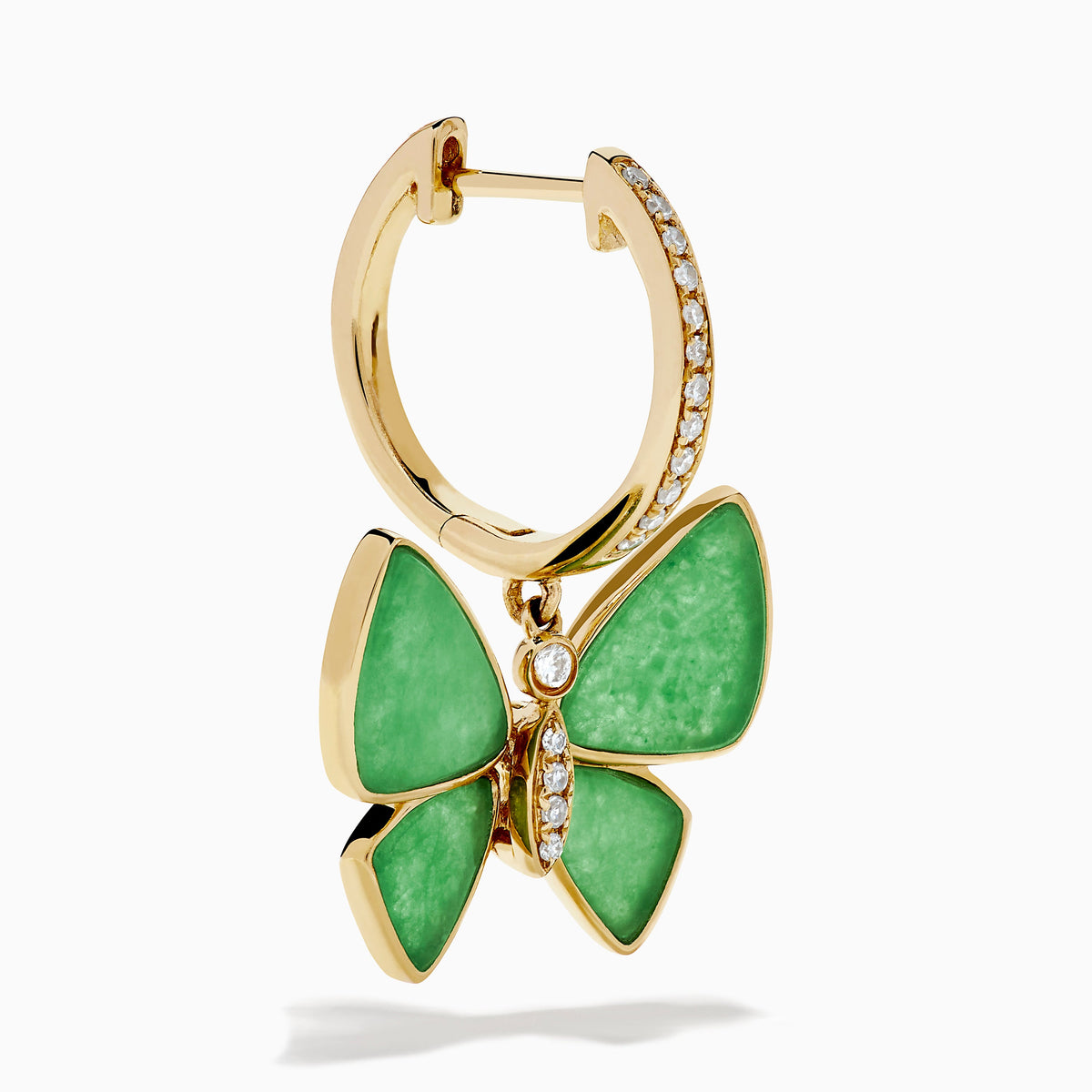 Jade and Diamond Butterfly Earrings in 14K Yellow Gold view 3