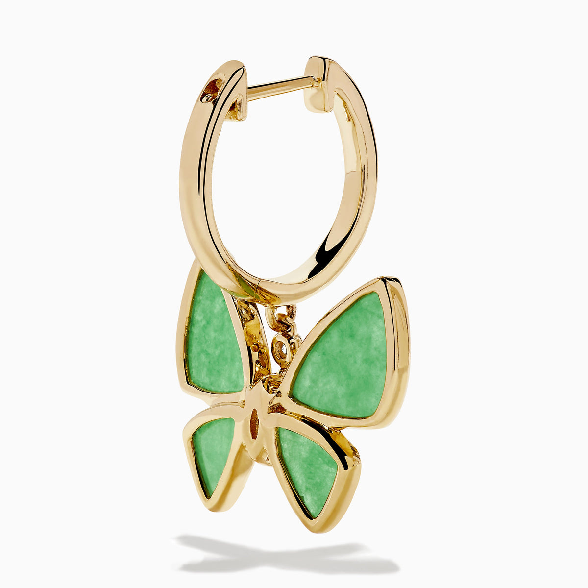 Jade and Diamond Butterfly Earrings in 14K Yellow Gold view 4