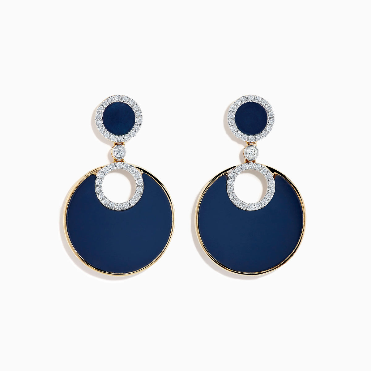 Onyx and Diamond Circular Drop Earrings in 14K Yellow Gold