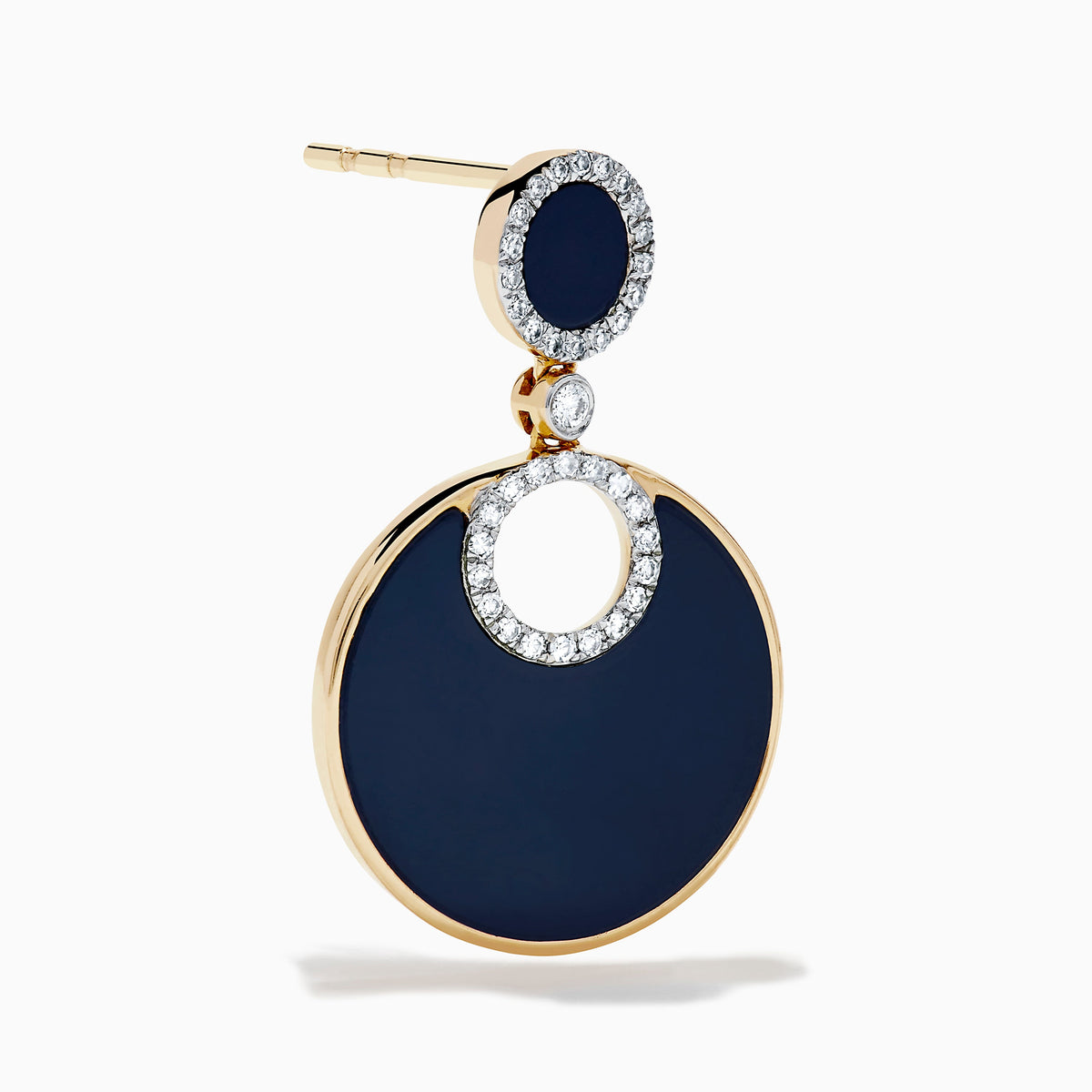 Onyx and Diamond Circular Drop Earrings in 14K Yellow Gold view 3