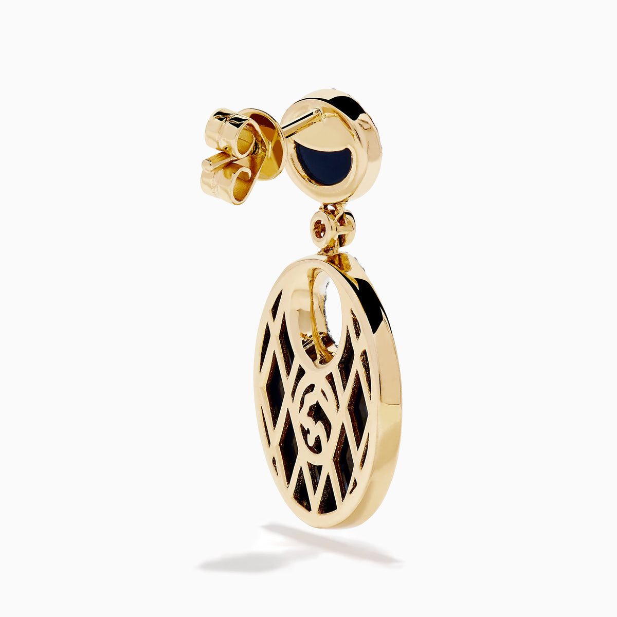 Onyx and Diamond Circular Drop Earrings in 14K Yellow Gold view 4