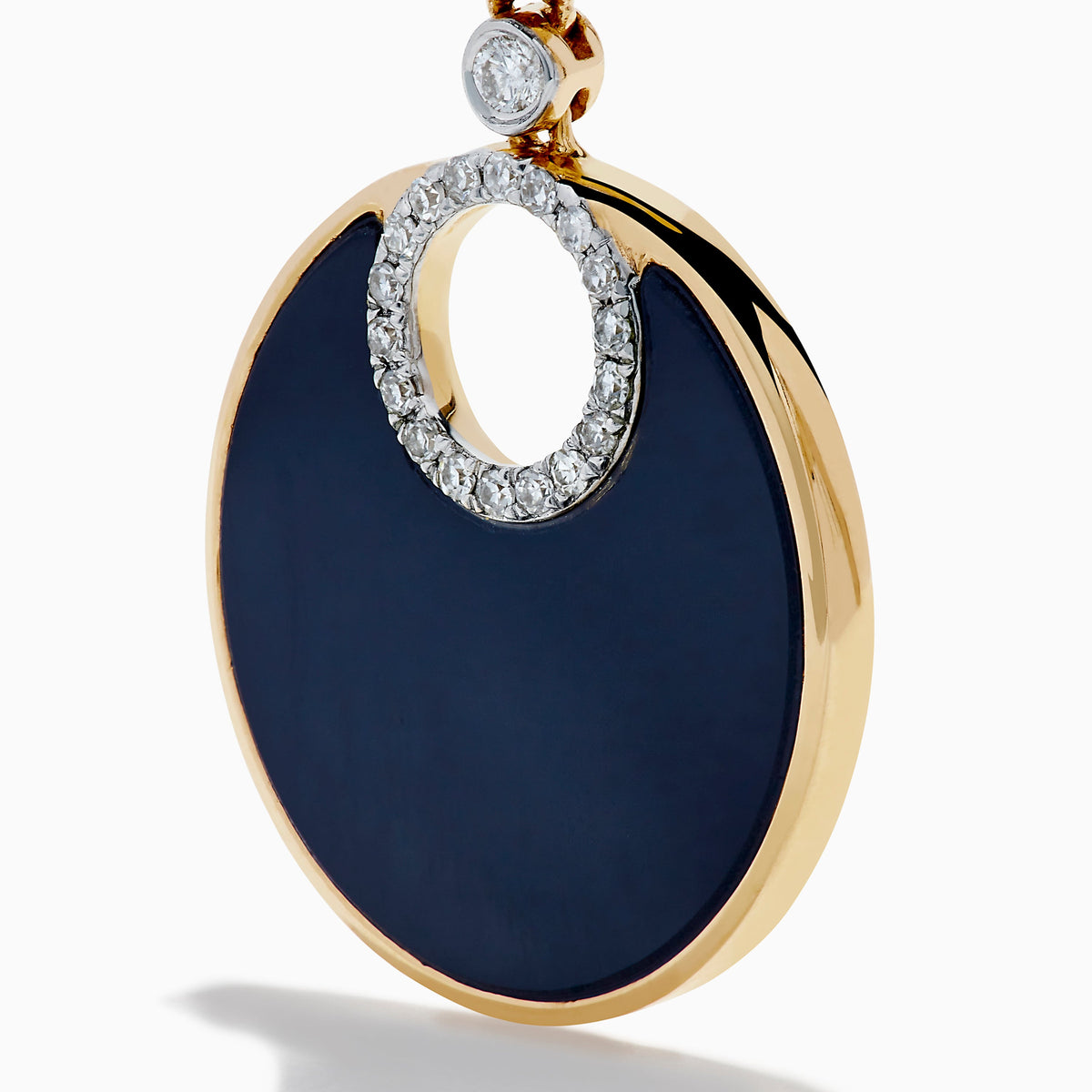 Onyx and Diamond Circular Drop Earrings in 14K Yellow Gold view 2