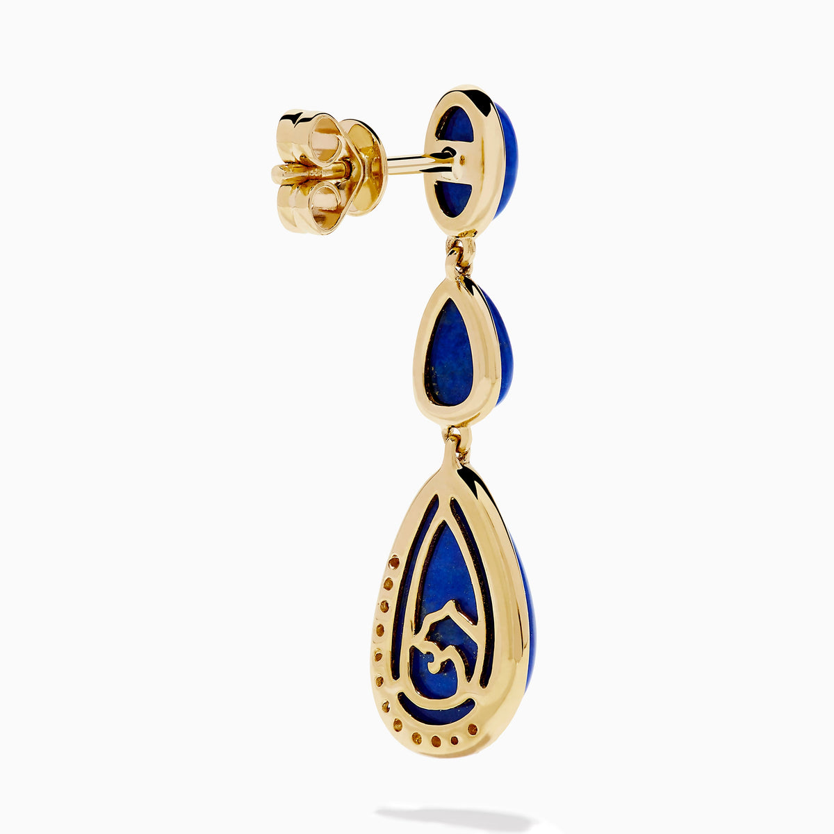 Lapis Lazuli and Diamond Triple Drop Earrings in 14K Yellow Gold view 4