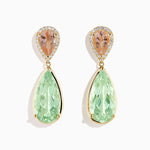 Green Amethyst, Morganite and Diamond Drop Earrings in 14K Yellow Gold