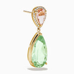Green Amethyst, Morganite and Diamond Drop Earrings in 14K Yellow Gold view 3