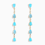 Turquoise, Blue Topaz and Diamond Linear Drop Earrings in 14K Yellow Gold
