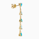 Turquoise, Blue Topaz and Diamond Linear Drop Earrings in 14K Yellow Gold view 4