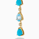Turquoise, Blue Topaz and Diamond Linear Drop Earrings in 14K Yellow Gold view 2