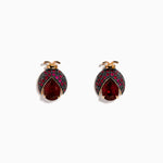 Rhodolite, Ruby and Black Diamond Ladybug Earrings in 14K Rose Gold