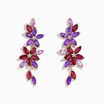 Amethyst, Rhodolite and Diamond Floral Cascade Drop Earrings in 14K Rose Gold
