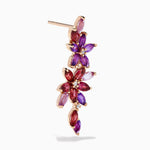 Amethyst, Rhodolite and Diamond Floral Cascade Drop Earrings in 14K Rose Gold view 3