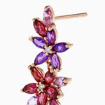 Amethyst, Rhodolite and Diamond Floral Cascade Drop Earrings in 14K Rose Gold view 2