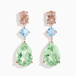 Green Amethyst, Blue Topaz and Morganite Drop Earrings in 14K Rose Gold
