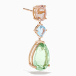 Green Amethyst, Blue Topaz and Morganite Drop Earrings in 14K Rose Gold view 3