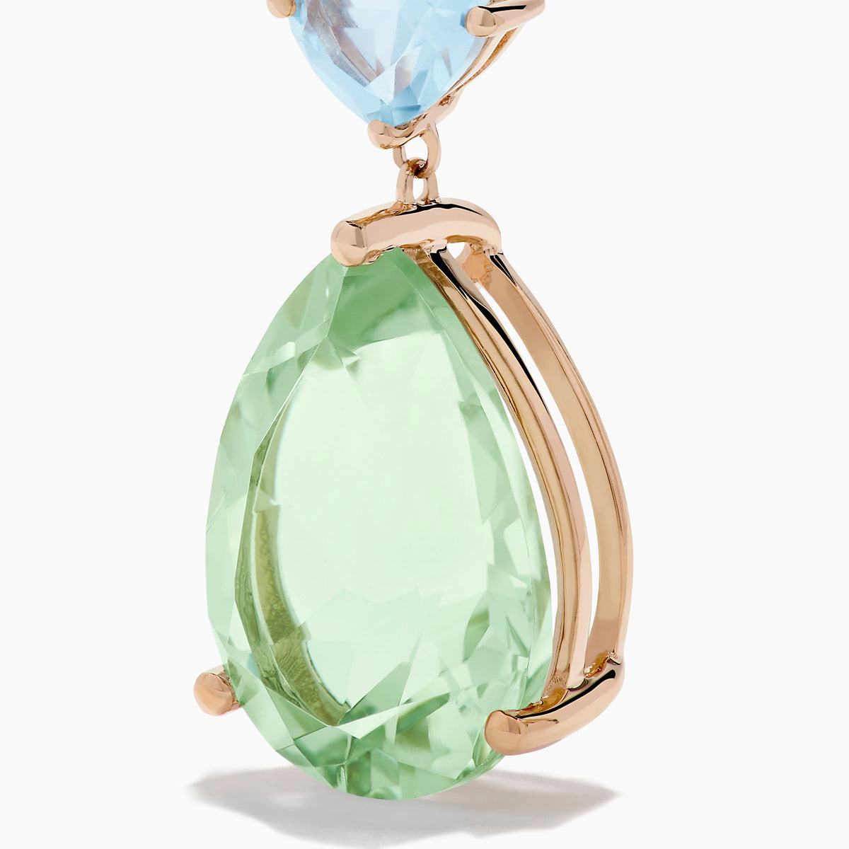 Green Amethyst, Blue Topaz and Morganite Drop Earrings in 14K Rose Gold view 2