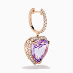 Pink Amethyst and Diamond Heart Halo Drop Earrings in 14K Rose Gold view 3