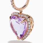 Pink Amethyst and Diamond Heart Halo Drop Earrings in 14K Rose Gold view 2