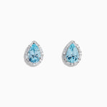 Aquamarine and Diamond Pear Halo Stud Earrings in 14K White Gold