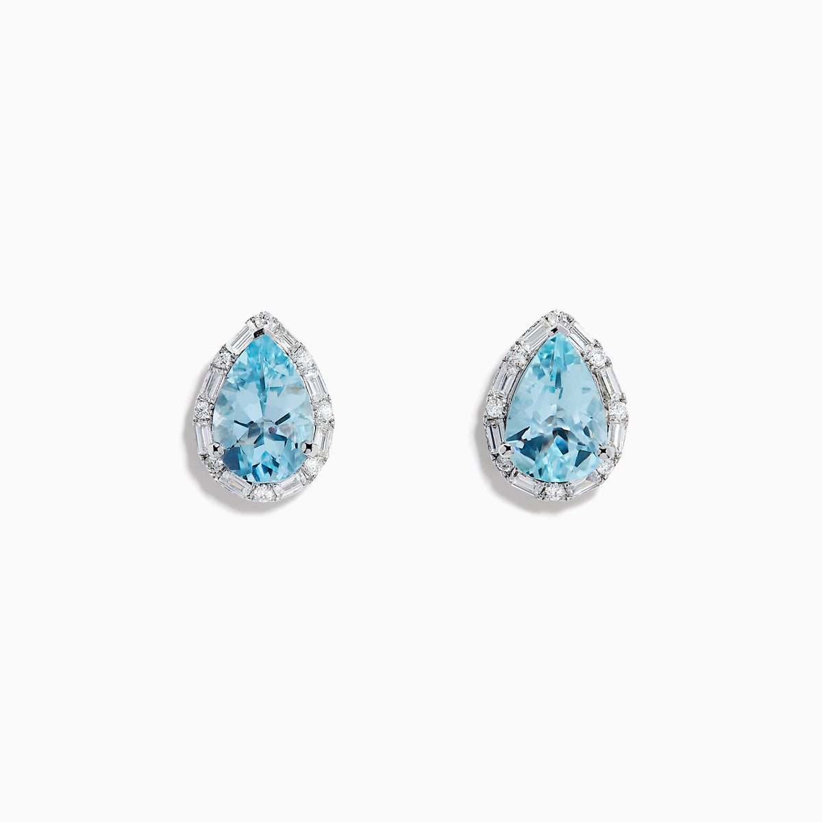 Aquamarine and Diamond Pear Halo Stud Earrings in 14K White Gold