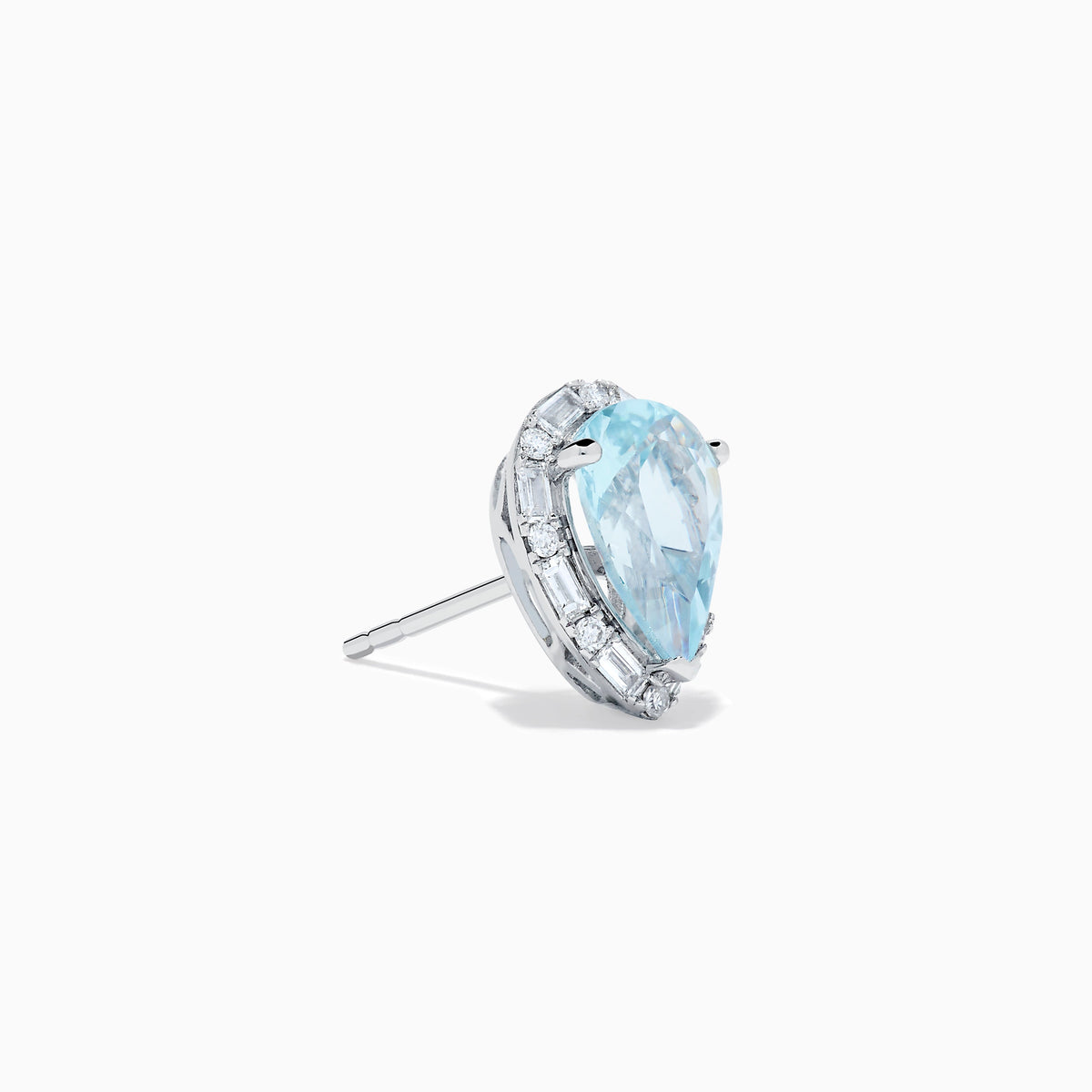 Aquamarine and Diamond Pear Halo Stud Earrings in 14K White Gold view 3