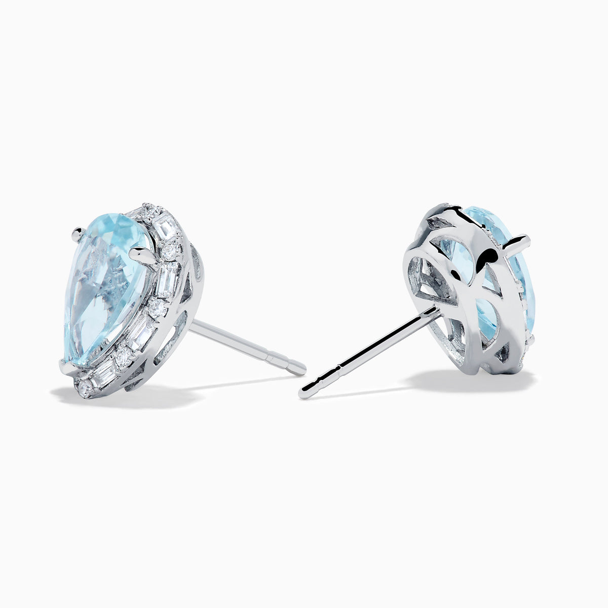 Aquamarine and Diamond Pear Halo Stud Earrings in 14K White Gold view 2