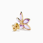 Pink Amethyst and Diamond Flower Stud Earrings in 14K Yellow Gold view 4