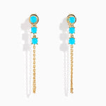 Cabochon Turquoise Drop Chain Earrings in 14K Yellow Gold