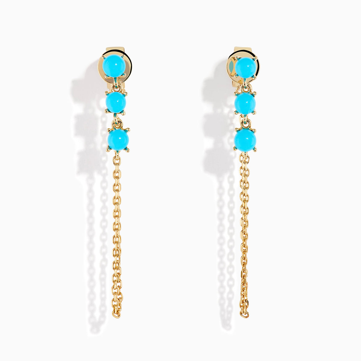 Cabochon Turquoise Drop Chain Earrings in 14K Yellow Gold