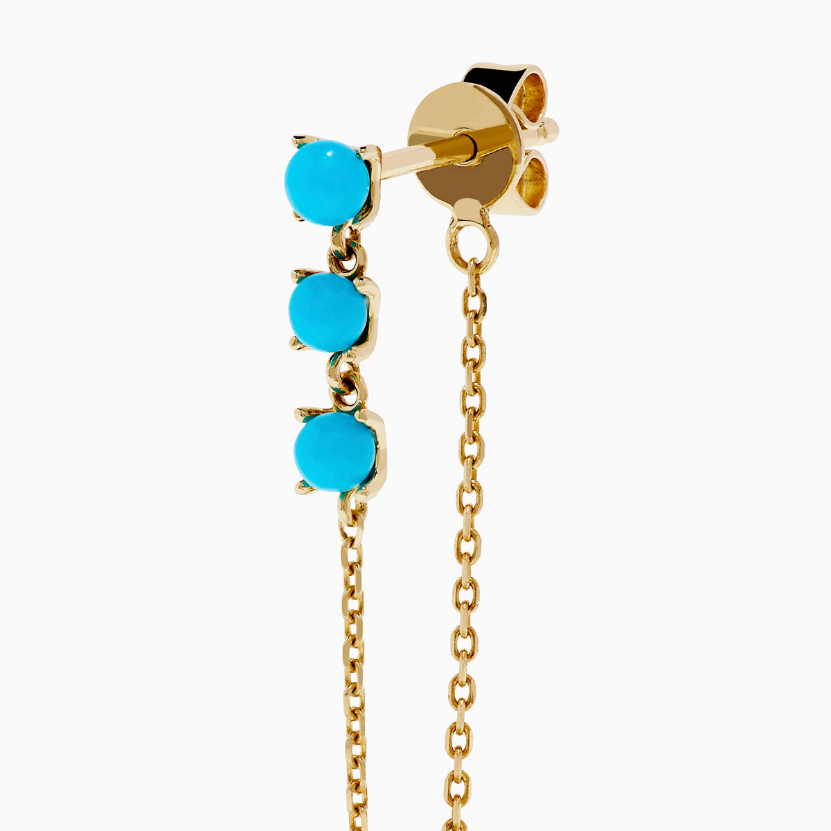 Cabochon Turquoise Drop Chain Earrings in 14K Yellow Gold view 2