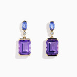 Amethyst, Tanzanite and Diamond Drop Earrings in 14K Yellow Gold