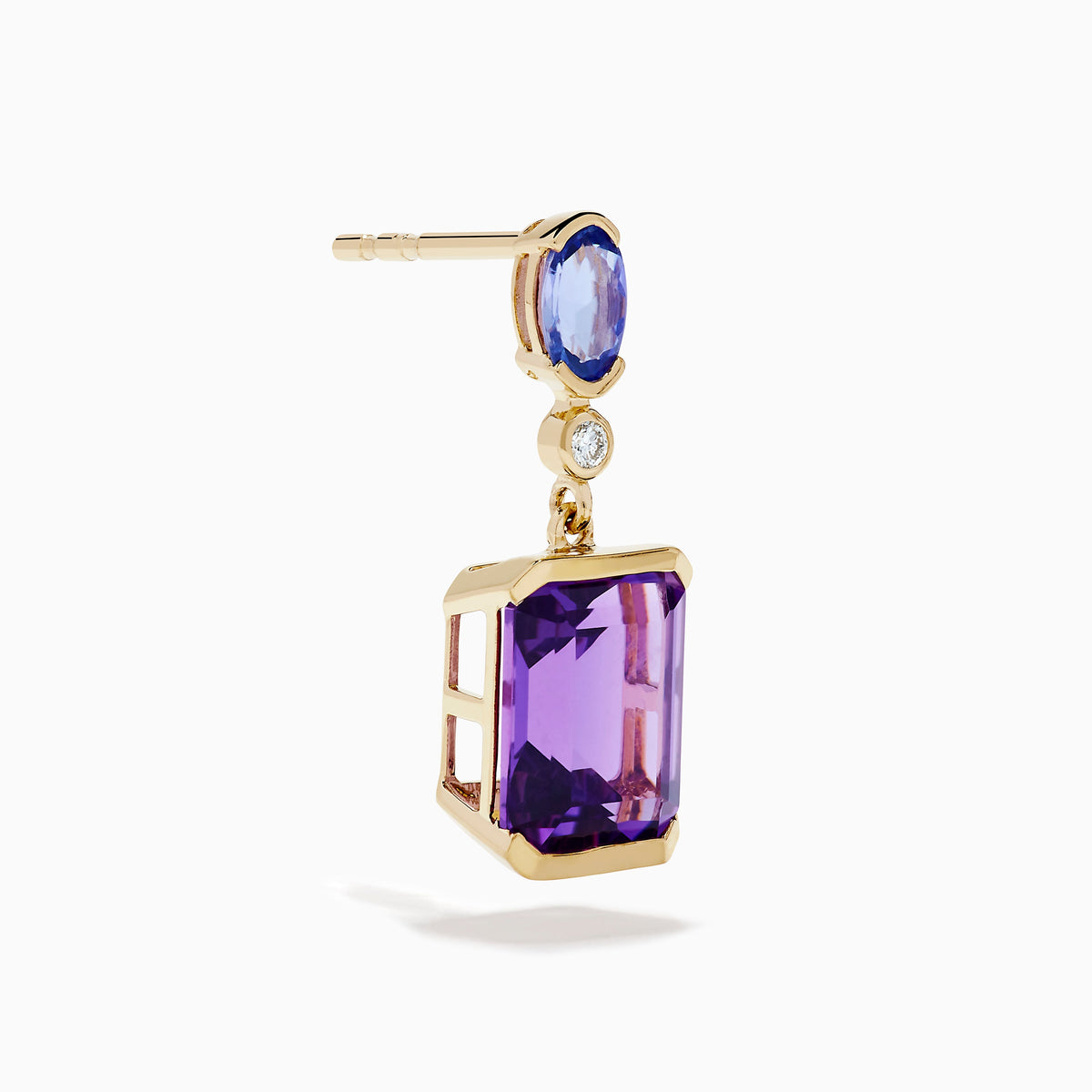 Amethyst, Tanzanite and Diamond Drop Earrings in 14K Yellow Gold view 3
