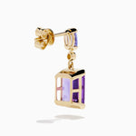 Amethyst, Tanzanite and Diamond Drop Earrings in 14K Yellow Gold view 4