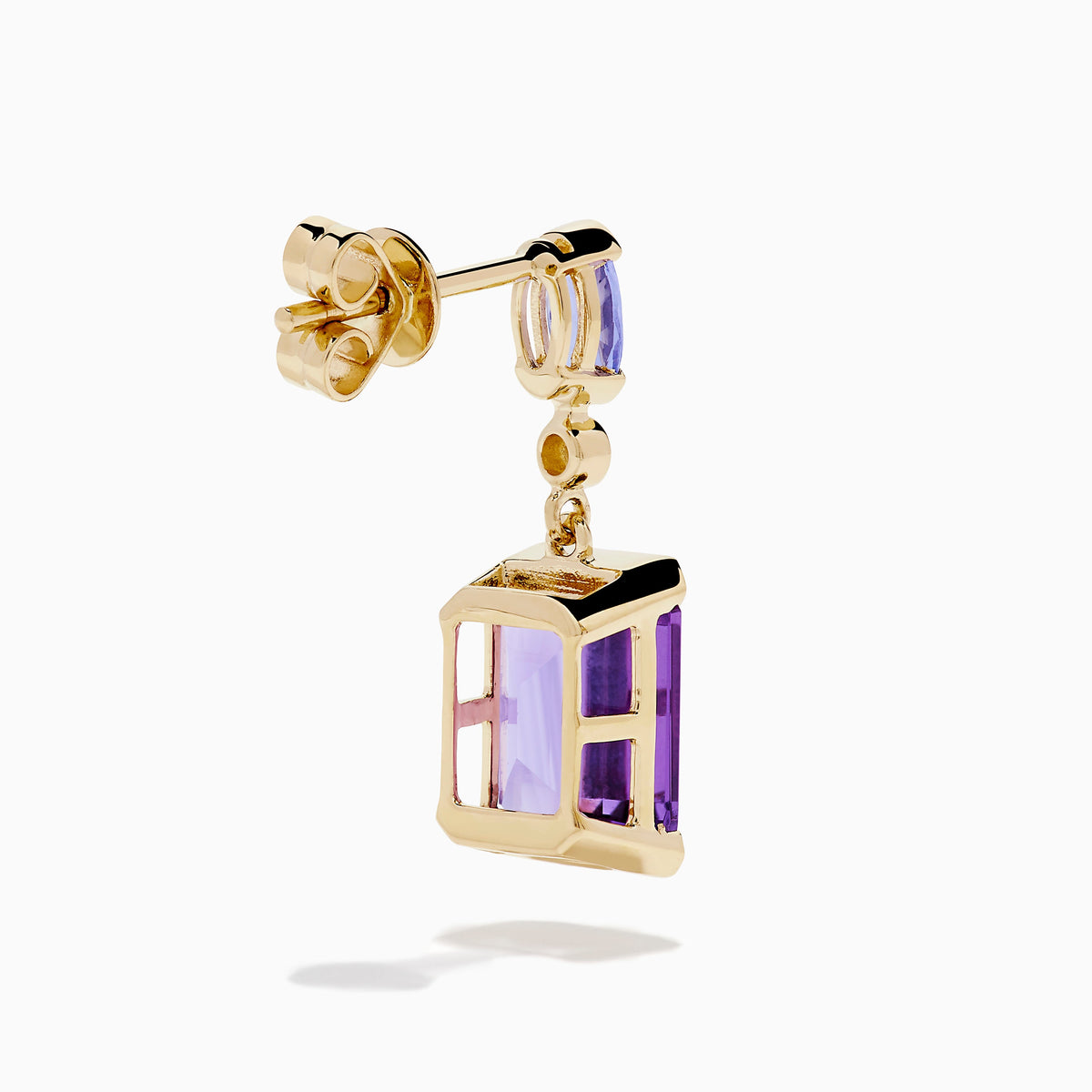 Amethyst, Tanzanite and Diamond Drop Earrings in 14K Yellow Gold view 4