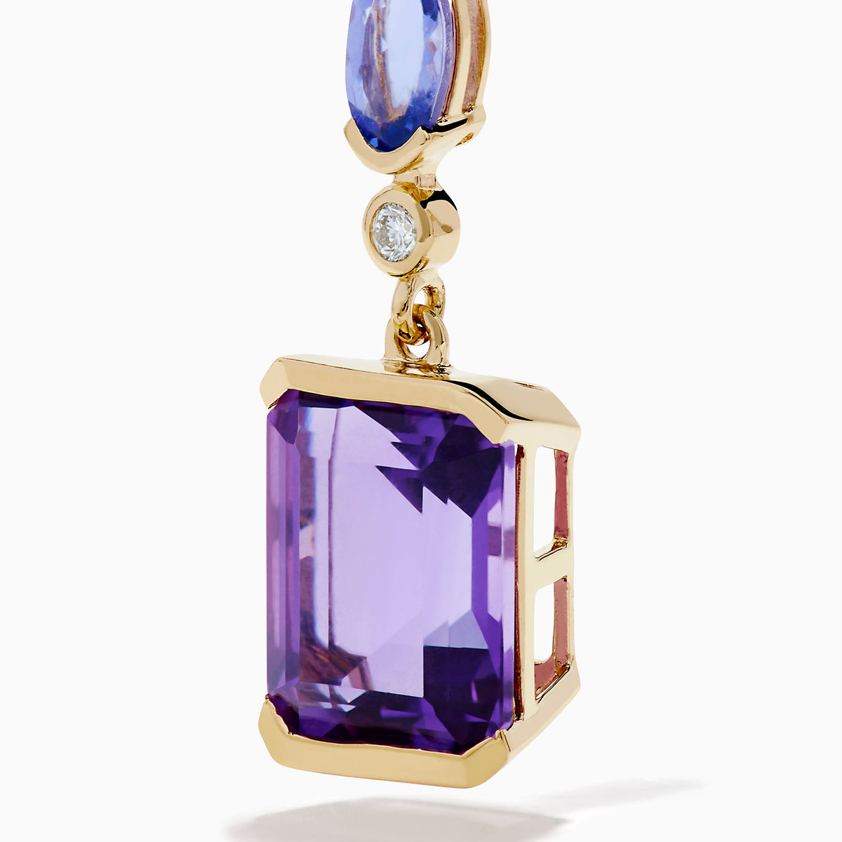 Amethyst, Tanzanite and Diamond Drop Earrings in 14K Yellow Gold view 2