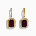 Garnet and Diamond Earrings in 14K Yellow Gold
