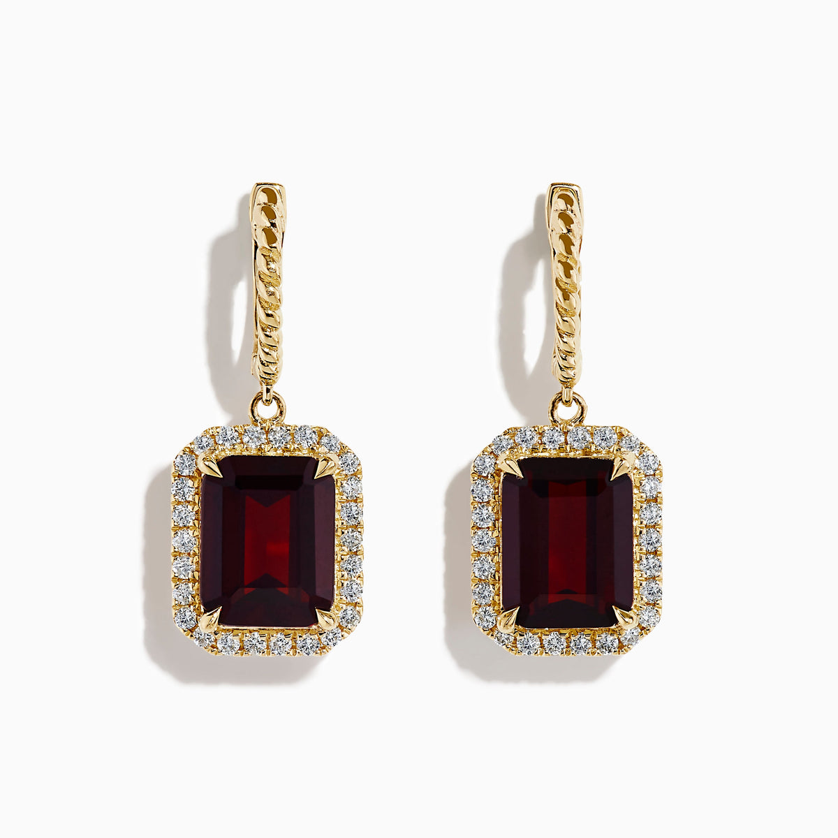 Garnet and Diamond Earrings in 14K Yellow Gold