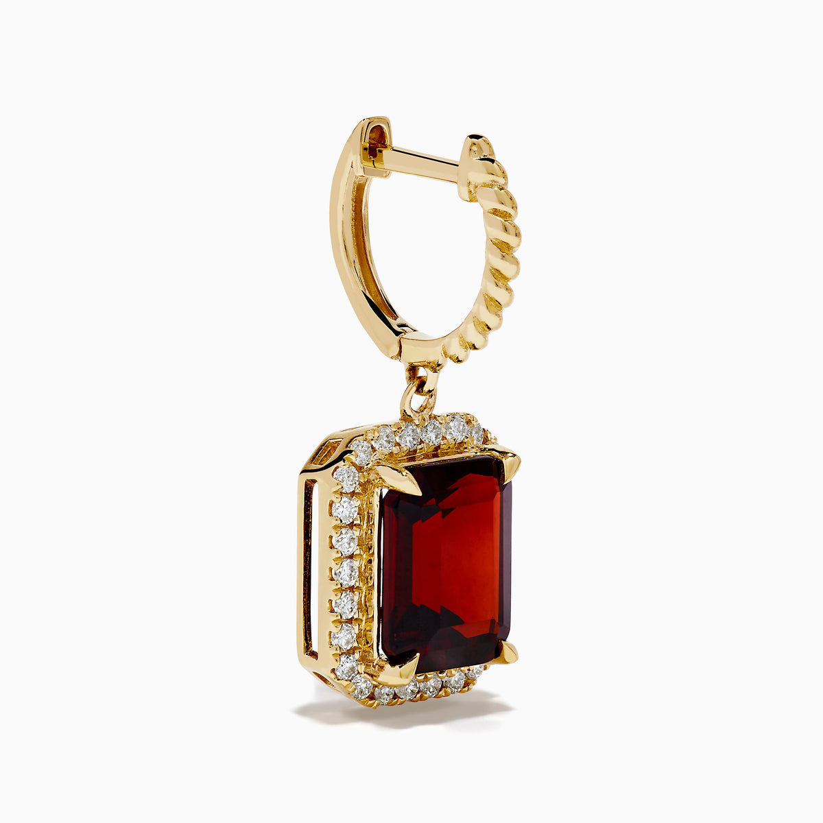 Garnet and Diamond Earrings in 14K Yellow Gold view 3