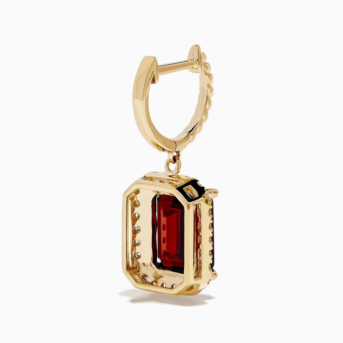 Garnet and Diamond Earrings in 14K Yellow Gold view 4
