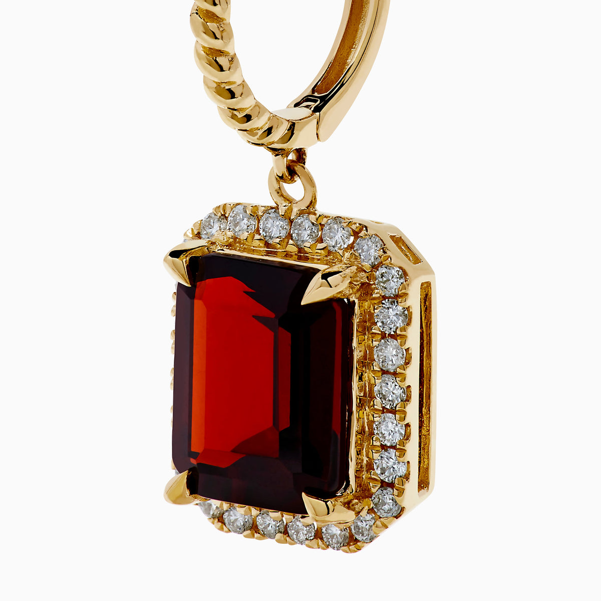 Garnet and Diamond Earrings in 14K Yellow Gold view 2