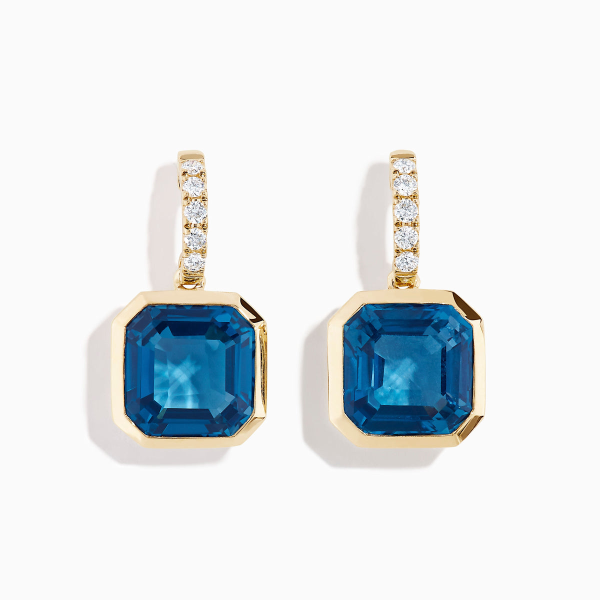 Blue Topaz and Diamond Bezel-Set Drop Earrings in 14K Yellow Gold