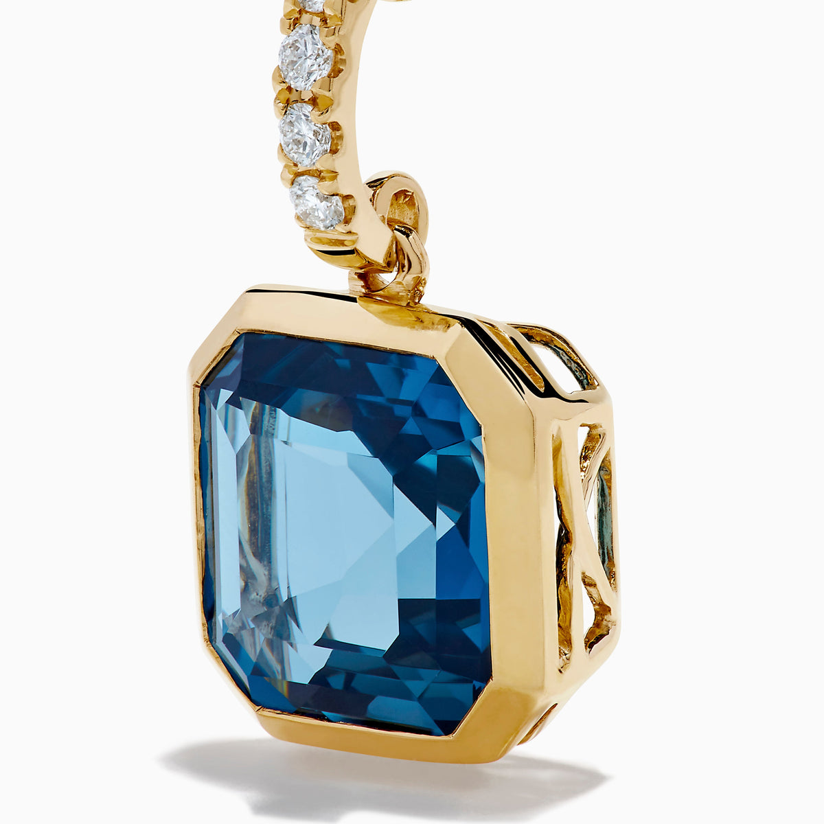 Blue Topaz and Diamond Bezel-Set Drop Earrings in 14K Yellow Gold view 2